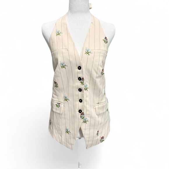 Anthropologie Floral Pinstripe Halter Vest Medium Feminine Menswear Tailored NWT - Picture 6 of 9